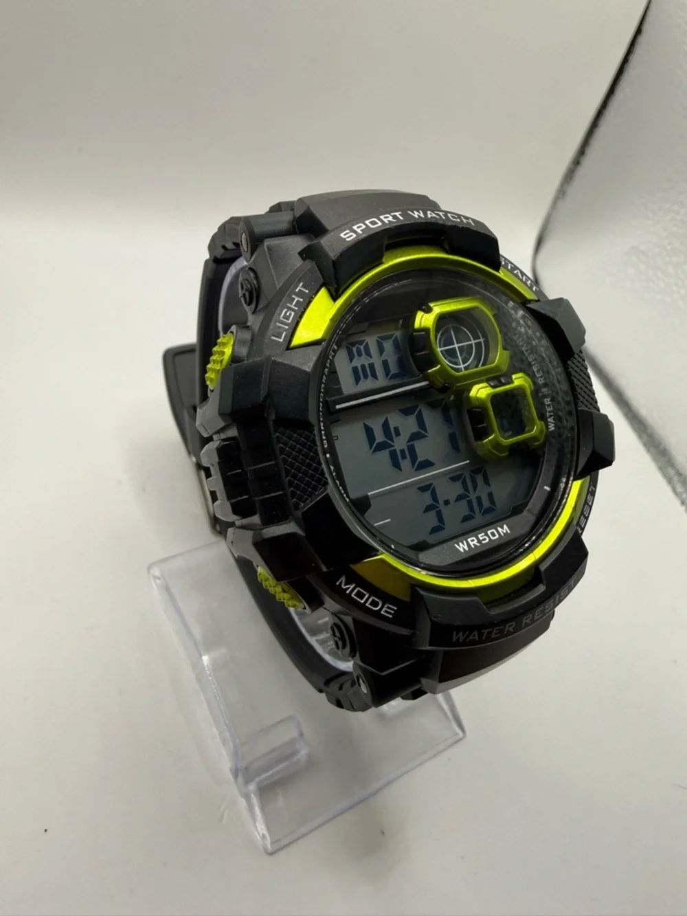 George Men's Digital Sport Wristwatch Plastic Strap Black Yellow Bezel Beautiful
